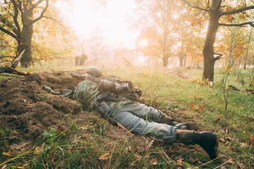 Re-enactor Dressed As German Wehrmacht Infantry Soldier In World