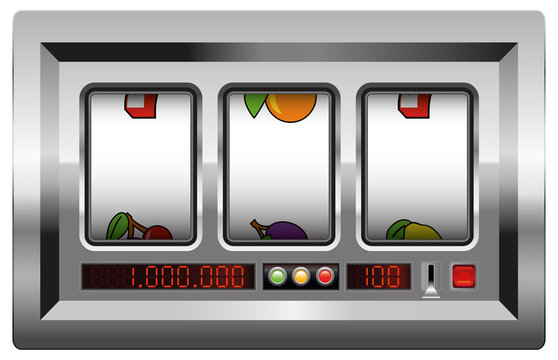 Slot machine with blank reels to insert your company logo or any text or picture in. Isolated vector illustration on white background.