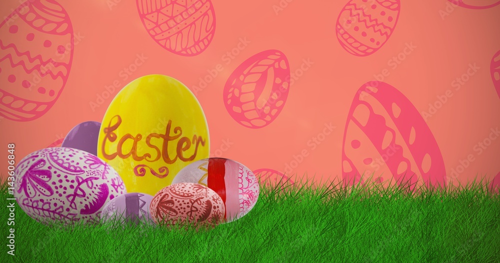 Poster composite image of multi colored patterned easter eggs