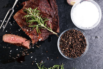 Barbecue Rib Eye Steak on Slate Slab - Dry Aged Wagyu Entrecote Steak