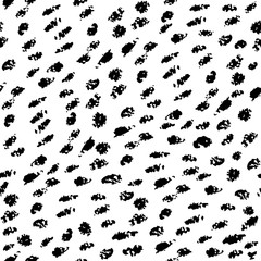Vector seamless pattern with brush blots and spots . Black color on white background. Hand painted grange texture. Ink elements. Fashion modern style. Endless fabric print.