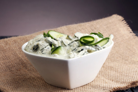 Cucumber With Celery And Dill Salad In Yogurt Dressing