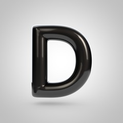 Metallic paint black letter D uppercase. 3D rendering font with glint and lights reflections...