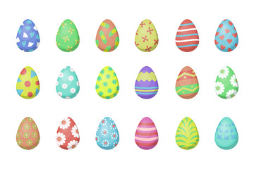 Vector collection with Easter eggs for decoration on the white background. Concept of Happy Easter.