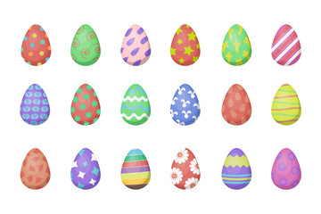 Vector collection with Easter eggs for decoration on the white background. Concept of Happy Easter.