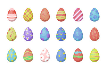 Vector collection with Easter eggs for decoration on the white background. Concept of Happy Easter.