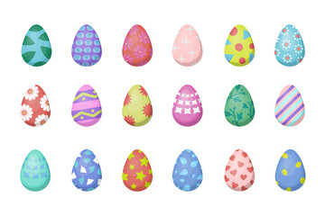 Vector collection with Easter eggs for decoration on the white background. Concept of Happy Easter.