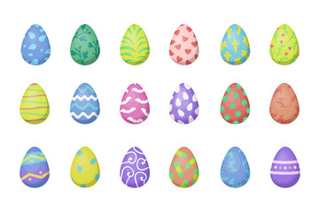 Vector collection with Easter eggs for decoration on the white background. Concept of Happy Easter.