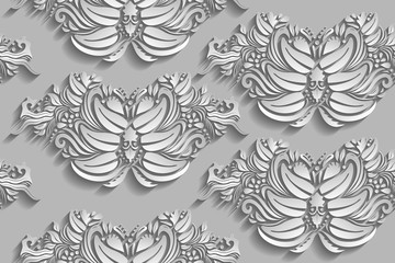 Vector realistic floral seamless pattern on gray background. Ornamental retro luxury background for wallpaper, decoration and covering.