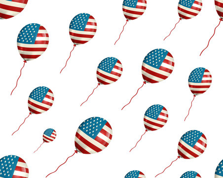 Vector seamless pattern with air balloons with American flag on the white background.