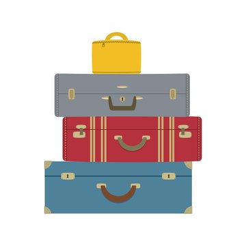 Four suitcases isolated on a white background. Vector illustration.