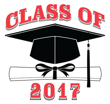 Class of 2017 - Graduation is an illustration of a design that shows your pride as a graduate of the class of 2017. Includes a cap, text and diploma. Great for t-shirt designs.