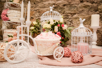 Candy Bar. Delicious sweet buffet with cupcakes. Sweet holiday buffet with cupcakes and other desserts.