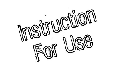 Instruction For Use rubber stamp. Grunge design with dust scratches. Effects can be easily removed for a clean, crisp look. Color is easily changed.