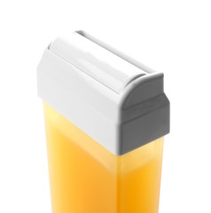 Liposoluble wax cartridge on white background, closeup
