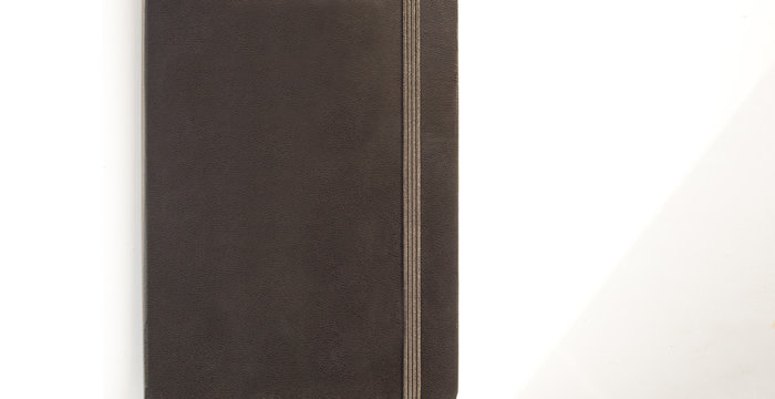 Black Leather Note Book Diary With Stripee On White Background