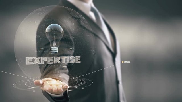 Expertise with bulb hologram businessman concept