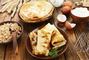 Crepes stuffed with meat
