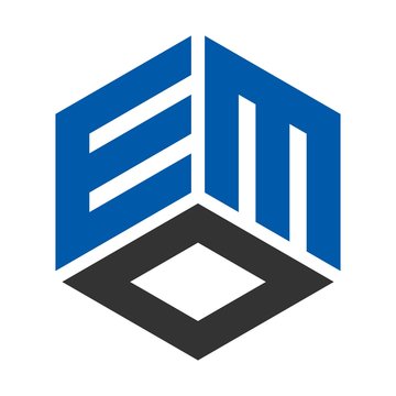 hexagonal logo vector. text logotype. e m o logo.