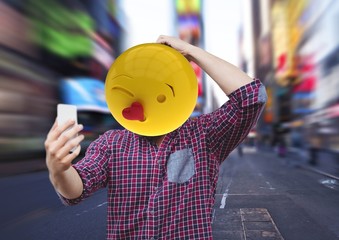 Men selfie. Emoji heads.