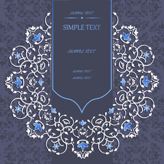 Classic design of Template in blue and white for greeting cards, menus, invitations, labels. Graphic design. Wedding invitation card.