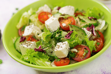 Salad of fresh vegetables in Greek style. Dietary menu. Proper nutrition.