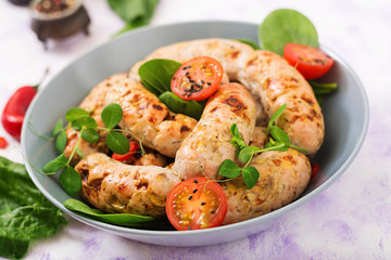 Dietary sausages from turkey fillet and mushrooms.