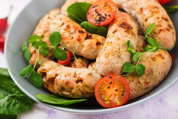 Dietary sausages from turkey fillet and mushrooms.