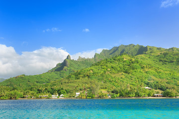 Beautiful sea and Moorae Island at Tahiti , PAPEETE, FRENCH POLYNESIA