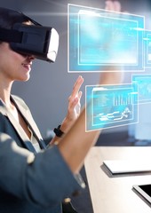 Woman wearing VR Virtual Reality Headset with Interface