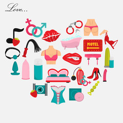 Love, sex and sex tous color flat icons set for web and mobile design