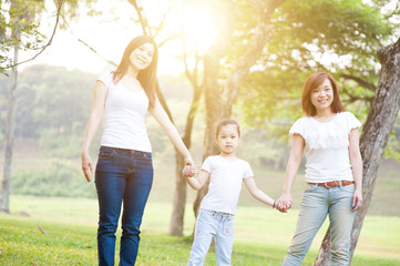 Asian family having fun outdoors