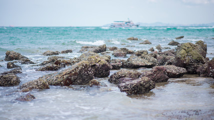 Family travelling on the beach with happy time