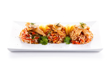 Roast chicken with rice and vegetables
