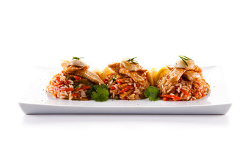 Roast chicken with rice and vegetables