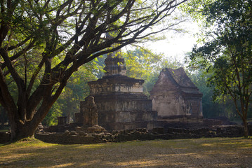 The ruins of the ancient Buddhist temple near the city of Si Satchanalai. Thailand