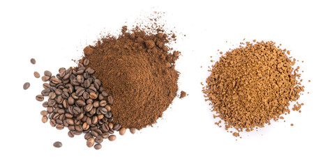 Set of Roasted Coffee Beans Isolated on White Background