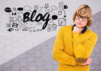 Fototapeta premium Man thinking with Blog text with drawings graphics