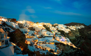 Santorini island, Greece - Caldera over Aegean sea at evening