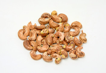 cashew nut with peel on white background