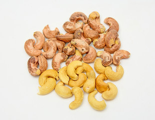 cashew nut with peel on white background