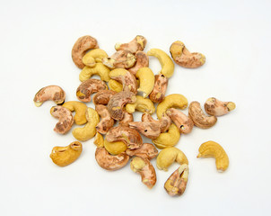 cashew nut with peel on white background
