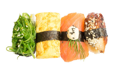 Various Japanese Sushi Isolated on White Background