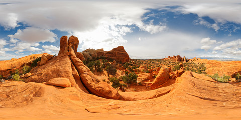 Panoramic 360 view of Arches National Park near the Double O arch