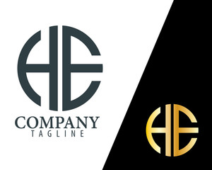 Initial Letter HE With Linked Circle Logo