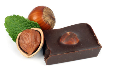 chocolate candies sweets with hazelnut isolated on white background