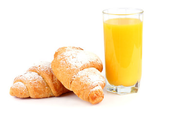 fresh croissant with juice isolated on white background