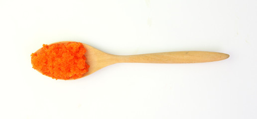 orange tobiko or Egg shrimp in wood spoon