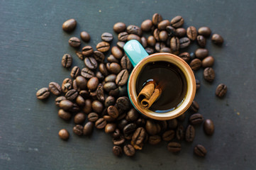 Cup of coffee and beans
