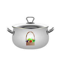 кастрюля металлическая на белом фоне, векторная иллюстрация